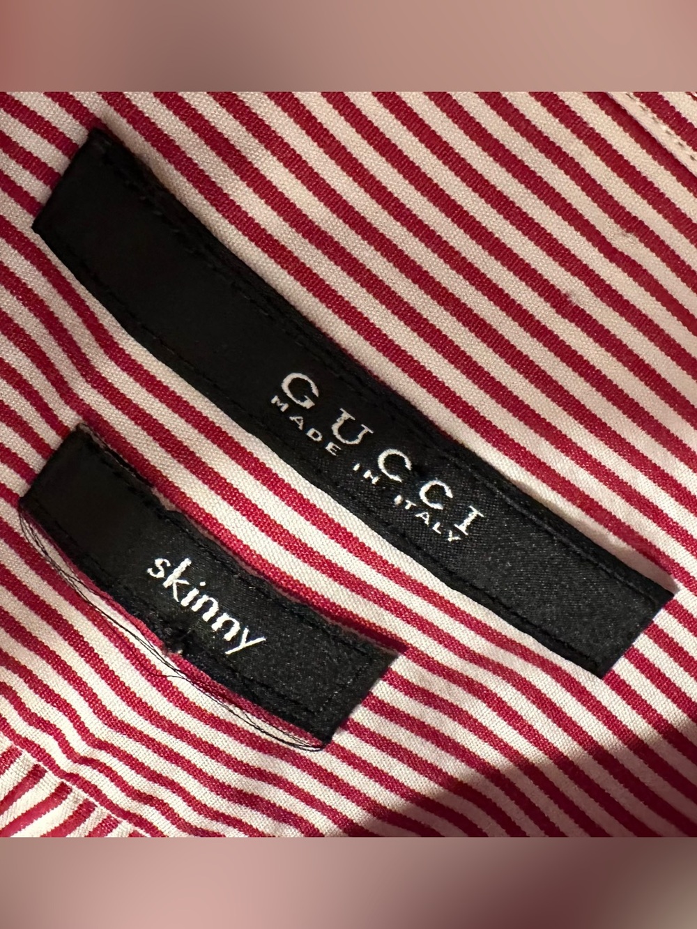 Gucci Red & White Stripe Button Shirt Side Stripe Skinny Fit Size 40 - 15 3/4 - Picture 2 of 16